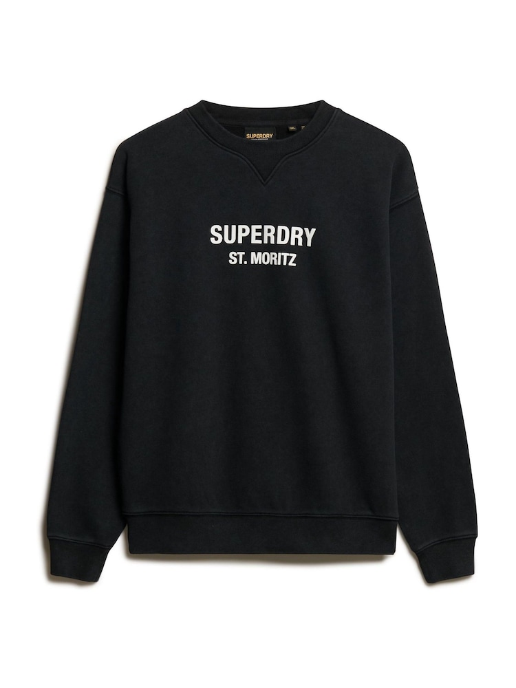 Black - Superdry Cadet Grey Marl Sport Luxe Loose Crew Sweatshirt - Image 4 of 4