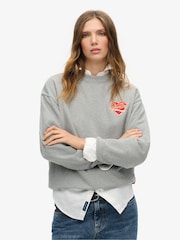 Superdry Grey Marl Off White 100% Cotton Workwear Embroider Loose Crew Sweatshirt - Image 1 of 6