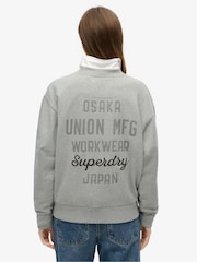 Superdry Grey Marl Off White 100% Cotton Workwear Embroider Loose Crew Sweatshirt - Image 2 of 6