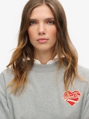 Superdry Grey Marl Off White 100% Cotton Workwear Embroider Loose Crew Sweatshirt - Image 4 of 6