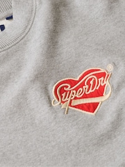 Superdry Grey Marl Off White 100% Cotton Workwear Embroider Loose Crew Sweatshirt - Image 6 of 6