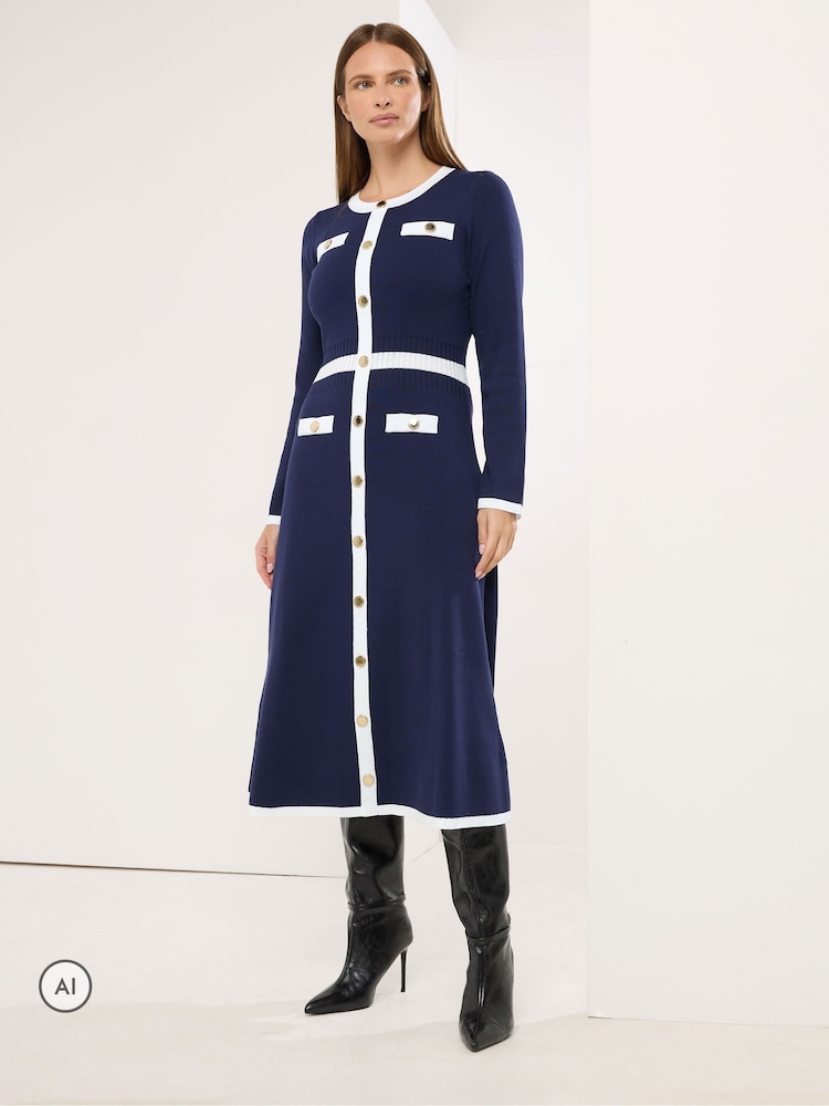 Μπλε - Star by Julien MacDonald Knitted Contrast Trim Dress - Εικόνα 2 από 6