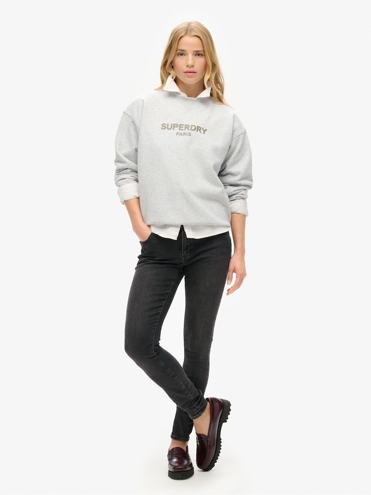 Gris azulado jaspeado - Sudadera deportiva holgada de lujo en gris jaspeado de Superdry - Imagen 2 de 3