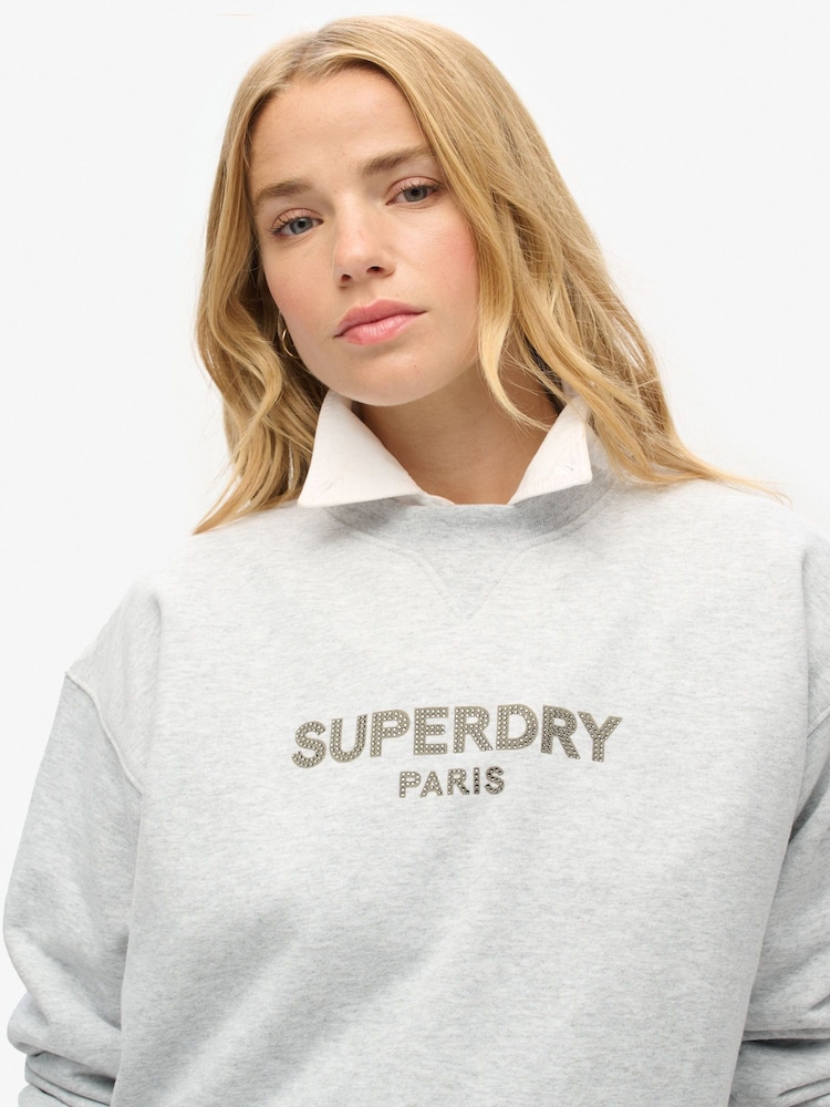 Gris azulado jaspeado - Sudadera deportiva holgada de lujo en gris jaspeado de Superdry - Imagen 3 de 3