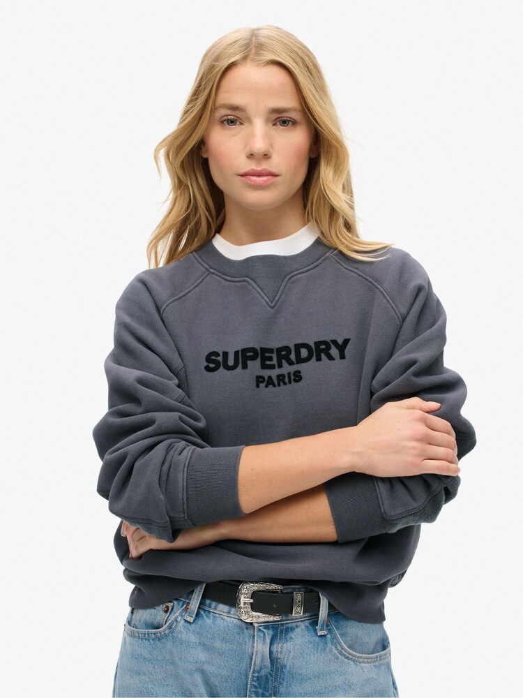 Superdry Ebony Ebony Sport Luxe Panelled Loose Crew Sweatshirt - Image 1 of 4