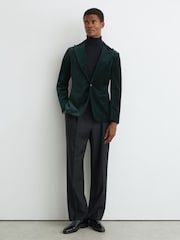 Reiss Green Apsara Tailored Fit Velvet Single-Breasted Blazer - Image 1 of 10