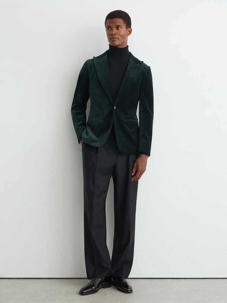 Reiss Green Apsara Tailored Fit Velvet Single-Breasted Blazer - Image 1 of 10 Reiss Green Apsara Tailored Fit Velvet Single-Breasted Blazer - Image 1 of 10