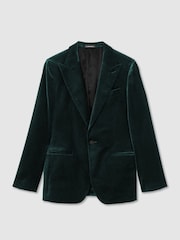 Reiss Green Apsara Tailored Fit Velvet Single-Breasted Blazer - Image 2 of 10