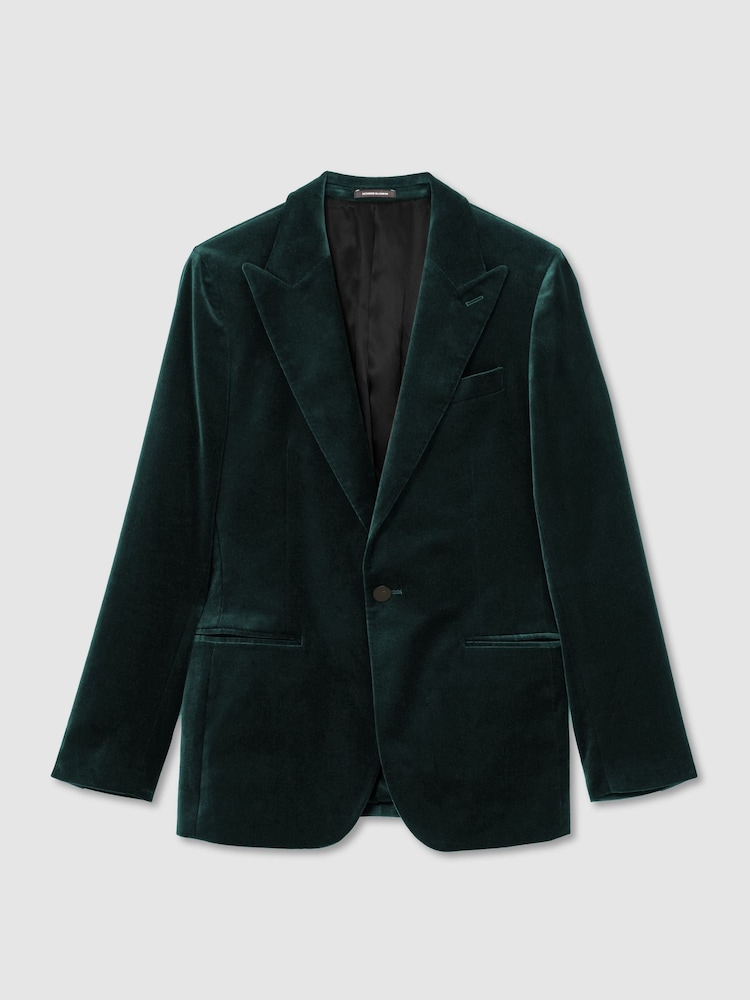 Reiss Green Apsara Tailored Fit Velvet Single-Breasted Blazer - Image 2 of 10 Reiss Green Apsara Tailored Fit Velvet Single-Breasted Blazer - Image 2 of 10