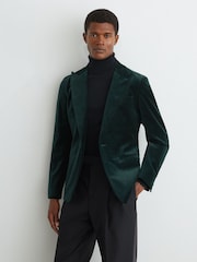 Reiss Green Apsara Tailored Fit Velvet Single-Breasted Blazer - Image 5 of 10