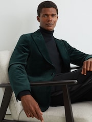 Reiss Green Apsara Tailored Fit Velvet Single-Breasted Blazer - Image 7 of 10
