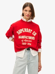 Superdry Varsity Red Off White 100% Cotton Workwear Embroider Loose Crew Sweatshirt - Image 1 of 5