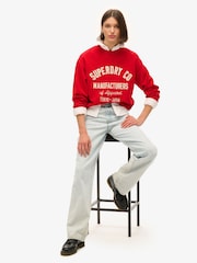 Superdry Varsity Red Off White 100% Cotton Workwear Embroider Loose Crew Sweatshirt - Image 2 of 5