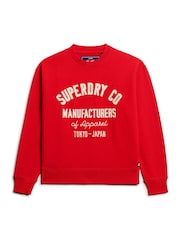 Superdry Varsity Red Off White 100% Cotton Workwear Embroider Loose Crew Sweatshirt - Image 3 of 5