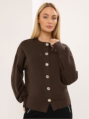 Brūna krāsa - Star by Julien MacDonald Knitted Gold Button Cardigan - Attēls 1 no 6