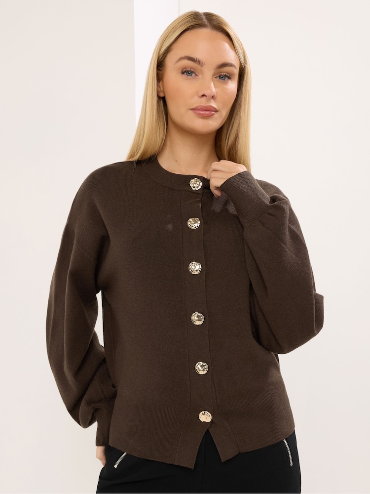 Brūna krāsa - Star by Julien MacDonald Knitted Gold Button Cardigan - Attēls 1 no 6