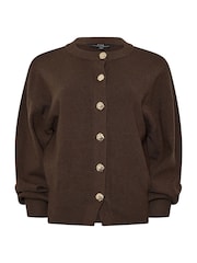 Brūna krāsa - Star by Julien MacDonald Knitted Gold Button Cardigan - Attēls 5 no 6