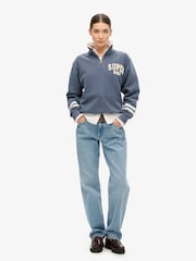 Superdry Mariner Navy Athletic Applique Half Zip 100% Cotton Sweatshirt - Image 2 of 4