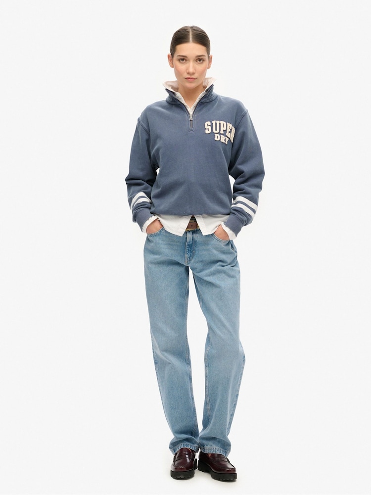 Superdry Mariner Navy Athletic Applique Half Zip 100% Cotton Sweatshirt - Image 2 of 4