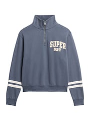 Superdry Mariner Navy Athletic Applique Half Zip 100% Cotton Sweatshirt - Image 4 of 4