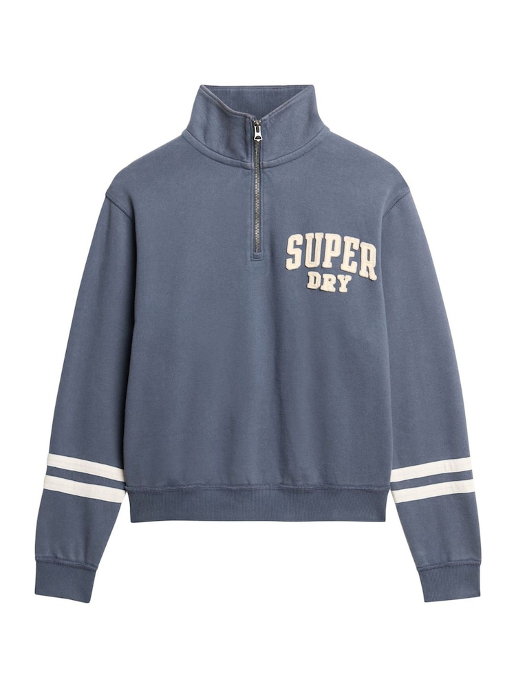 Superdry Mariner Navy Athletic Applique Half Zip 100% Cotton Sweatshirt - Image 4 of 4