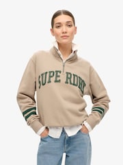 Superdry Cobblestone Grey Athletic Applique Half Zip 100% Cotton Sweatshirt - Image 1 of 5