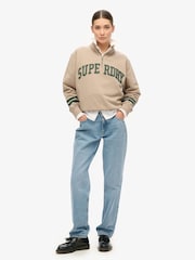 Superdry Cobblestone Grey Athletic Applique Half Zip 100% Cotton Sweatshirt - Image 2 of 5