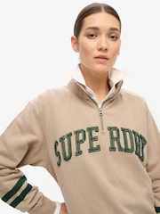 Superdry Cobblestone Grey Athletic Applique Half Zip 100% Cotton Sweatshirt - Image 3 of 5