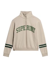 Superdry Cobblestone Grey Athletic Applique Half Zip 100% Cotton Sweatshirt - Image 4 of 5