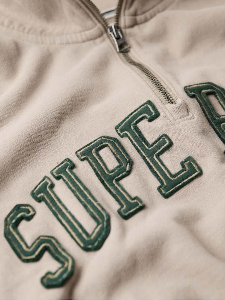 Superdry Cobblestone Grey Athletic Applique Half Zip 100% Cotton Sweatshirt - Image 5 of 5