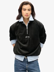 Superdry Black Rock Dark Grey Country Club Velour Half Zip Sweatshirt - Image 1 of 5