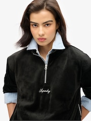 Superdry Black Rock Dark Grey Country Club Velour Half Zip Sweatshirt - Image 2 of 5