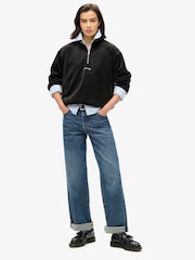 Superdry Black Rock Dark Grey Country Club Velour Half Zip Sweatshirt - Image 3 of 5