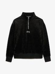Superdry Black Rock Dark Grey Country Club Velour Half Zip Sweatshirt - Image 4 of 5
