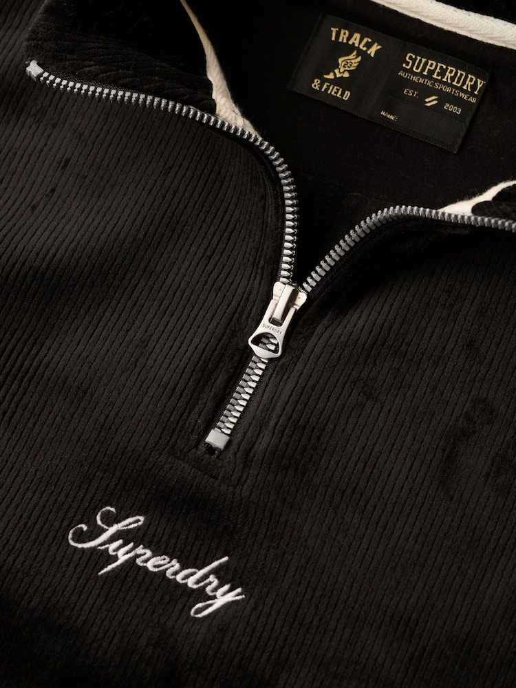 Superdry Black Rock Dark Grey Country Club Velour Half Zip Sweatshirt - Image 5 of 5