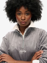 Superdry Rock Dark Grey Rock Dark Grey Country Club Velour Half Zip Sweatshirt - Image 3 of 5