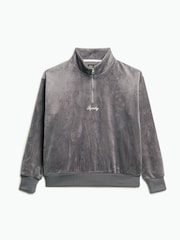 Superdry Rock Dark Grey Rock Dark Grey Country Club Velour Half Zip Sweatshirt - Image 4 of 5