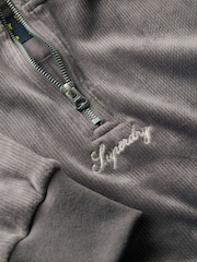 Superdry Rock Dark Grey Rock Dark Grey Country Club Velour Half Zip Sweatshirt - Image 5 of 5