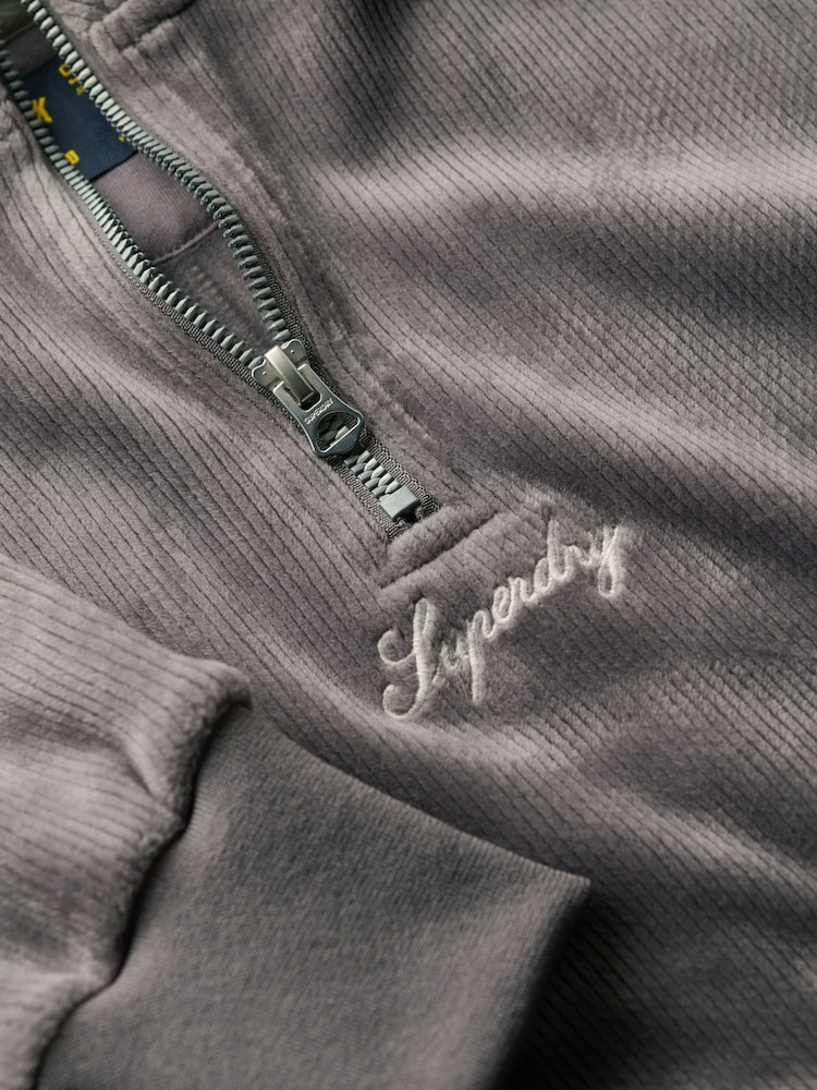 Superdry Rock Dark Grey Rock Dark Grey Country Club Velour Half Zip Sweatshirt - Image 5 of 5