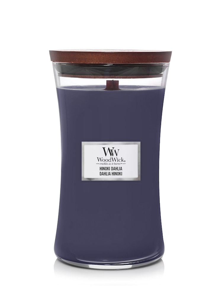 Woodwick Purple Large Hinoki Dahlia Scented Jar Candle - Image 2 of 4