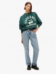 Superdry Dark Pine Green Dark Pine Green Athletic Oversize Printed Crew Sweatshirt - Image 3 of 5
