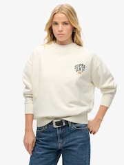 Superdry Off White Off White 100% Cotton Workwear Graphic Loose Crew Sweatshirt - Image 1 of 4