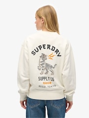 Superdry Off White Off White 100% Cotton Workwear Graphic Loose Crew Sweatshirt - Image 2 of 4