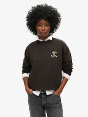 Superdry Bison Black Off White 100% Cotton Workwear Graphic Loose Crew Sweatshirt - Image 1 of 6