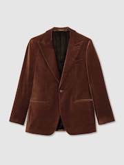 Reiss Tobacco Brown Apsara Classic Fit Velvet Single-Breasted Blazer - Image 2 of 11