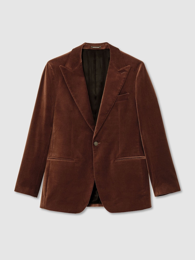 Reiss Tobacco Brown Apsara Classic Fit Velvet Single-Breasted Blazer - Image 2 of 11