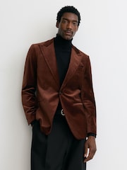 Reiss Tobacco Brown Apsara Classic Fit Velvet Single-Breasted Blazer - Image 3 of 11