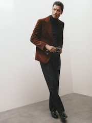 Reiss Tobacco Brown Apsara Classic Fit Velvet Single-Breasted Blazer - Image 4 of 11