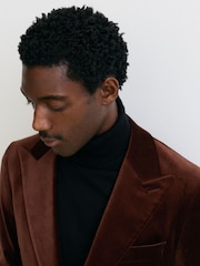 Reiss Tobacco Brown Apsara Classic Fit Velvet Single-Breasted Blazer - Image 6 of 11