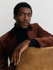 Reiss Tobacco Brown Apsara Classic Fit Velvet Single-Breasted Blazer - Image 7 of 11